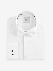 White/White Bow Regular Fit Single Cuff 100% Cotton Shirt And Bow Tie - Image 7 of 8
