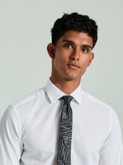 White/Black And Silver Textured Tie Slim Fit 100% Cotton Single Cuff Shirt And Tie Pack - Image 4 of 6