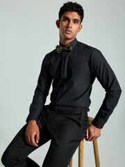 Black Swirl Bow Slim Fit Single Cuff 100% Cotton Shirt And Bow Tie - Image 2 of 7