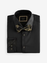Black Swirl Bow Slim Fit Single Cuff 100% Cotton Shirt And Bow Tie - Image 6 of 7