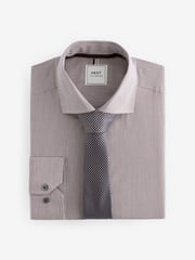 Neutral Brown Texture Regular Fit Shirt And Tie Pack - Image 8 of 10