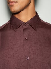 Textured Fig Purple Regular Fit Long Sleeve Single Cuff Shirt - Image 2 of 7