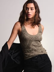 Olive Green Scoop Neck Lace Tank - Image 3 of 6