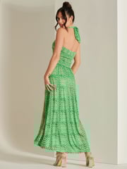 Jolie Moi Green Plunge Neck Shirred Back Maxi Dress - Image 2 of 6