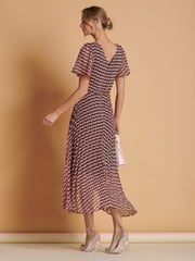 Jolie Moi Pink Spot Pleated Dip Hem Chiffon Maxi Dress - Image 2 of 6