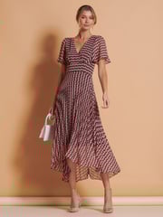 Jolie Moi Pink Spot Pleated Dip Hem Chiffon Maxi Dress - Image 3 of 6