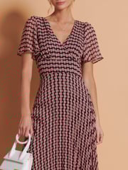Jolie Moi Pink Spot Pleated Dip Hem Chiffon Maxi Dress - Image 6 of 6