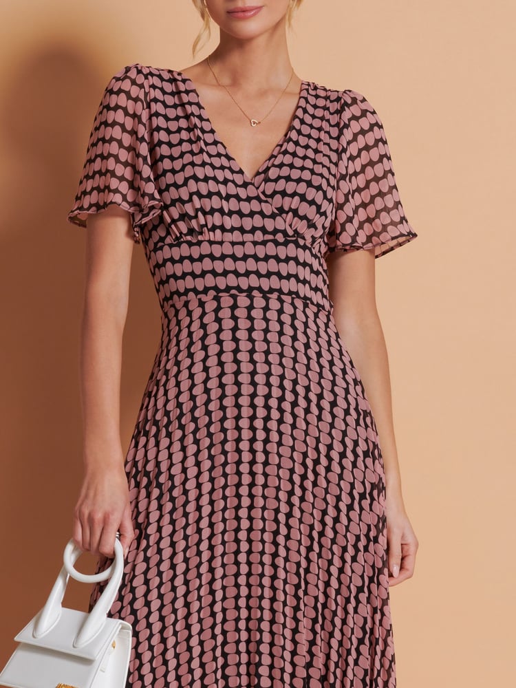 Jolie Moi Pink Spot Pleated Dip Hem Chiffon Maxi Dress - Image 6 of 6