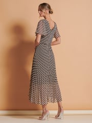 Jolie Moi Brown Spot Angel Sleeve Pleated Chiffon Maxi Dress - Image 3 of 6