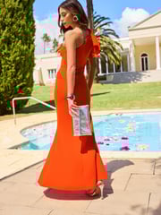 Lipsy Orange One Shoulder Bow Split Maxi Dress - Image 3 of 4