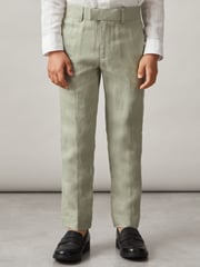Reiss Apple Kin 9-13 yrs Slim Fit Linen Adjustable Trousers - Image 3 of 4
