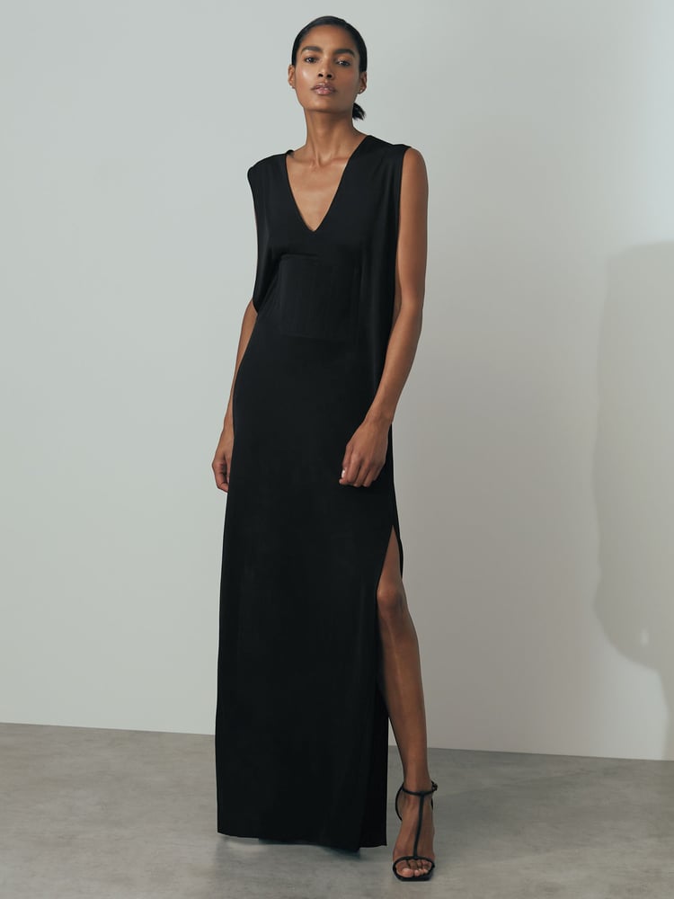 Reiss Black Lucia Corset Detail Jersey Maxi Dress - Image 1 of 6