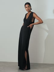 Reiss Black Lucia Corset Detail Jersey Maxi Dress - Image 3 of 6