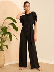Love & Roses Black Wrap Jersey Jumpsuit - Image 1 of 4