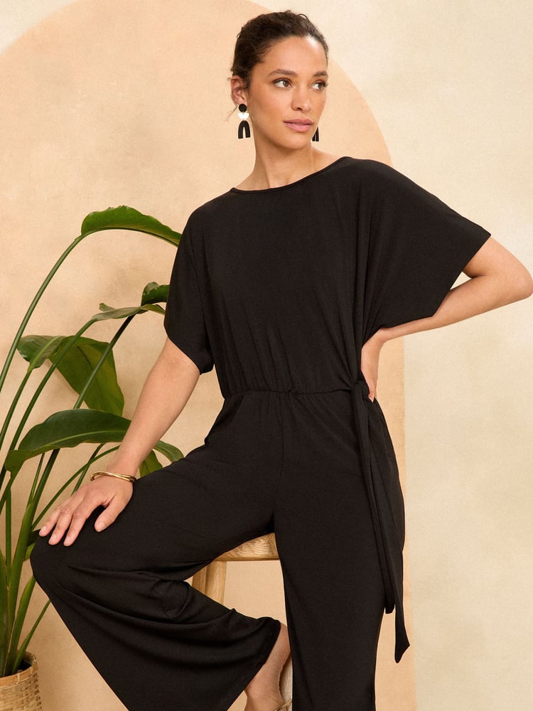 Love & Roses Black Wrap Jersey Jumpsuit - Image 4 of 4