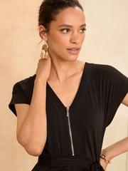 Love & Roses Black Jersey Zip Detail Wide Leg Jumpsuit - Image 2 of 4