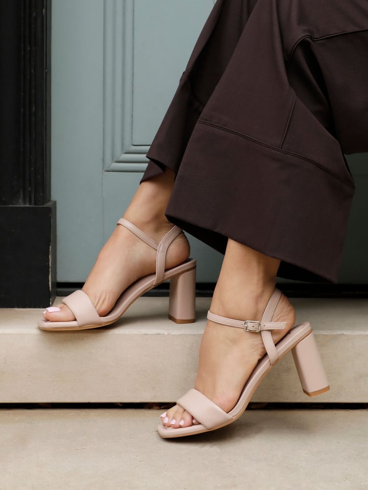 Linzi Nude Balfour Block Heeled Sandals With Padded Front Strap - Image 1 of 5