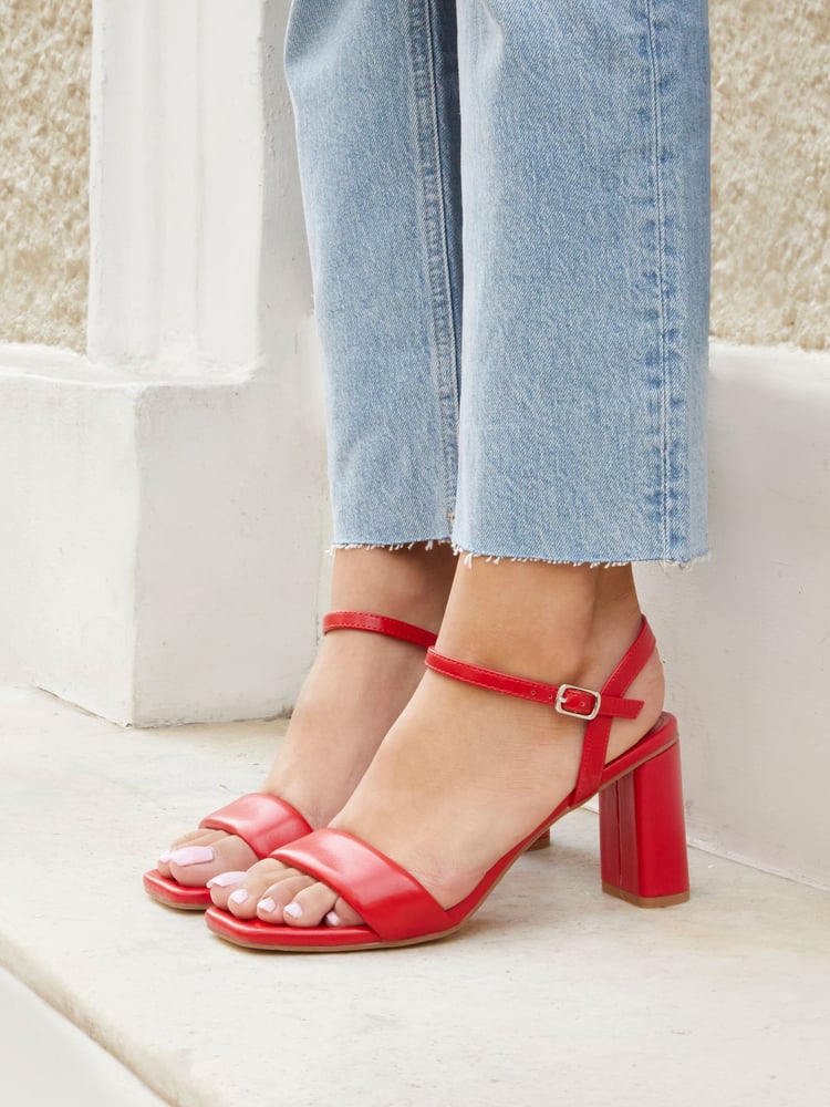 Linzi Red Balfour Block Heeled Sandals With Padded Front Strap - Image 1 of 5