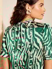 Friends Like These Green Printed Flutter Sleeve Keyhole Blouse - Image 2 of 4