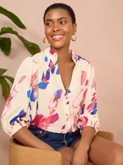Love & Roses White Ruffle V Neck 3/4 Sleeve Button Through Blouse - Image 1 of 4