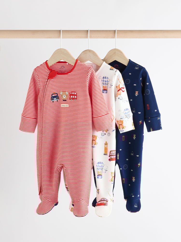 Red/Blue Baby Embroidered Sleepsuits 3 Pack (0mths-2yrs) - Image 1 of 11