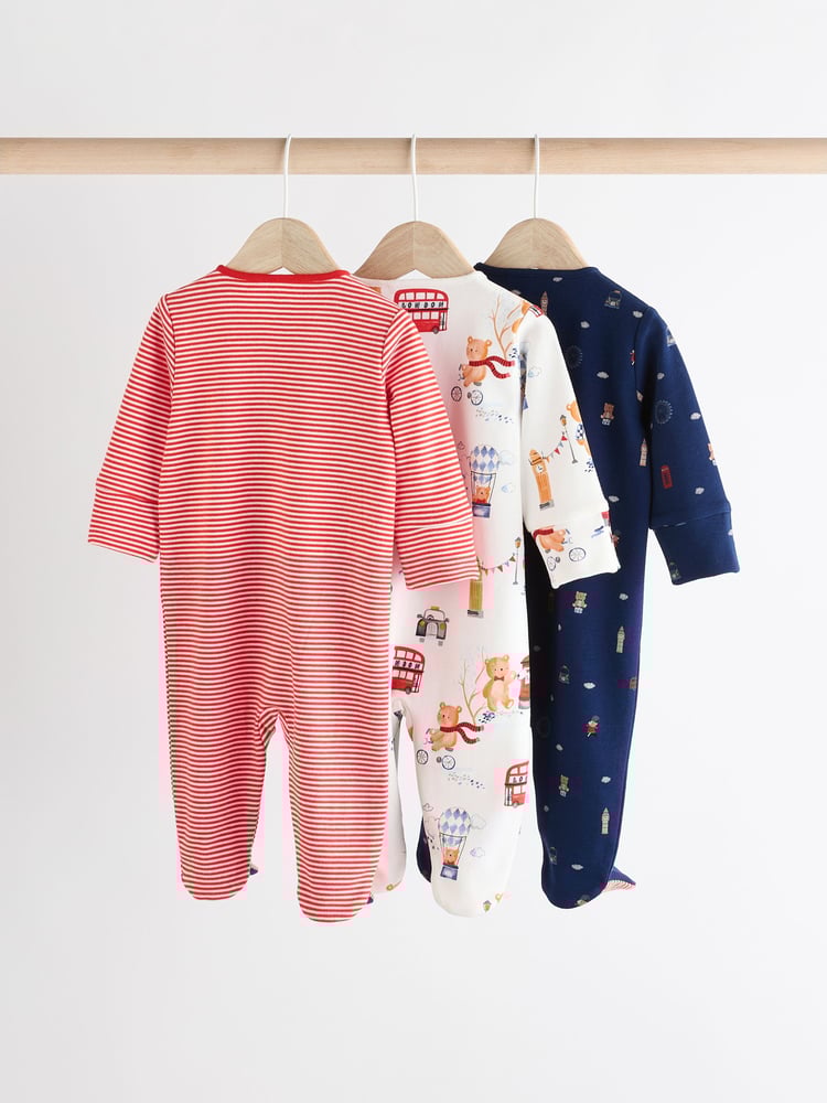 Red/Blue Baby Embroidered Sleepsuits 3 Pack (0mths-2yrs) - Image 2 of 11