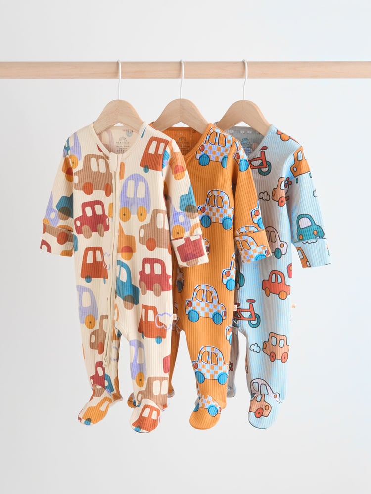 Bright Baby 2 Way Zip Sleepsuits 3 Pack (0mths-2yrs) - Image 1 of 12