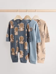 Navy Baby Two Way Zip Footless 100% Cotton Sleepsuits 3 Pack (0mths-3yrs) - Image 1 of 12