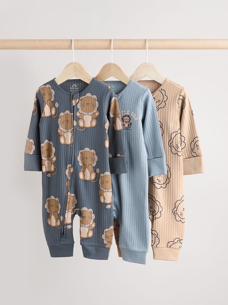 Navy Baby Two Way Zip Footless 100% Cotton Sleepsuits 3 Pack (0mths-3yrs) - Image 1 of 12