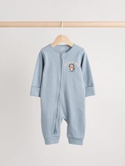 Navy Baby Two Way Zip Footless 100% Cotton Sleepsuits 3 Pack (0mths-3yrs) - Image 5 of 12