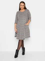 Yours Curve Grey Camo Stripe Soft Touch Pocket Dress - Image 1 of 4
