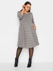 Yours Curve Grey Camo Stripe Soft Touch Pocket Dress - Image 3 of 4
