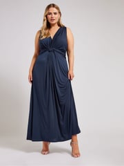 Yours Curve Blue Knot Front Maxi Dress - Image 3 of 4