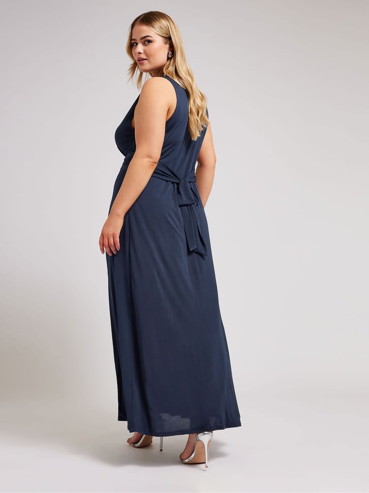 Yours Curve Blue Knot Front Maxi Dress - Image 4 of 4