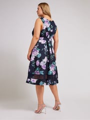 Yours Curve Blue Mesh Panel Skater Dress - Image 4 of 5