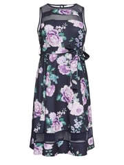 Yours Curve Blue Mesh Panel Skater Dress - Image 5 of 5