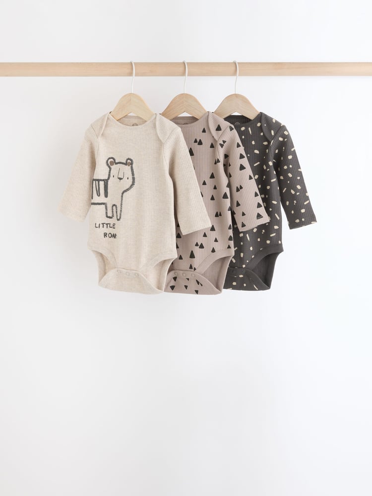 Neutral 3 Pack Baby Rib Bodysuits - Image 1 of 10