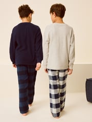 Navy/Grey Textured Top 2 Pack Long Sleeve Woven Check Pyjamas (3-16yrs) - Image 3 of 4