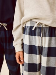 Navy/Grey Textured Top 2 Pack Long Sleeve Woven Check Pyjamas (3-16yrs) - Image 4 of 4