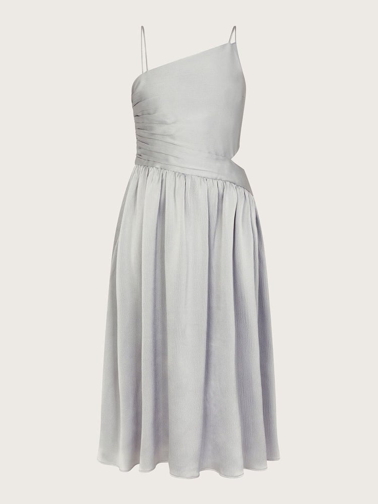 Monsoon Silver Satin Cut-Out Prom Dress - Image 1 of 3