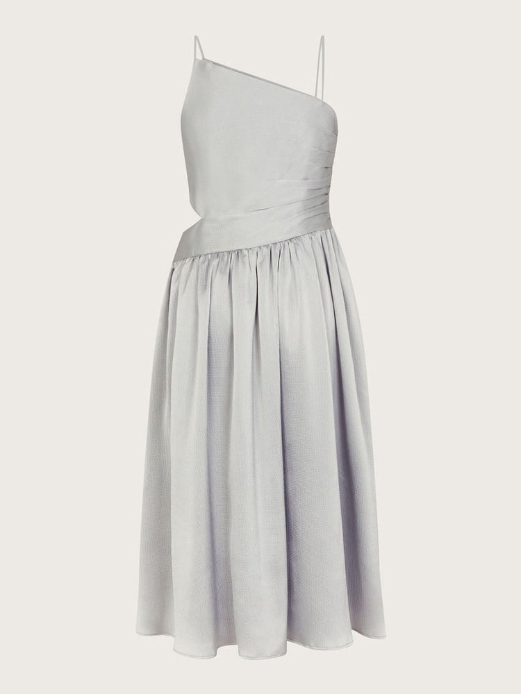 Monsoon Silver Satin Cut-Out Prom Dress - Image 2 of 3