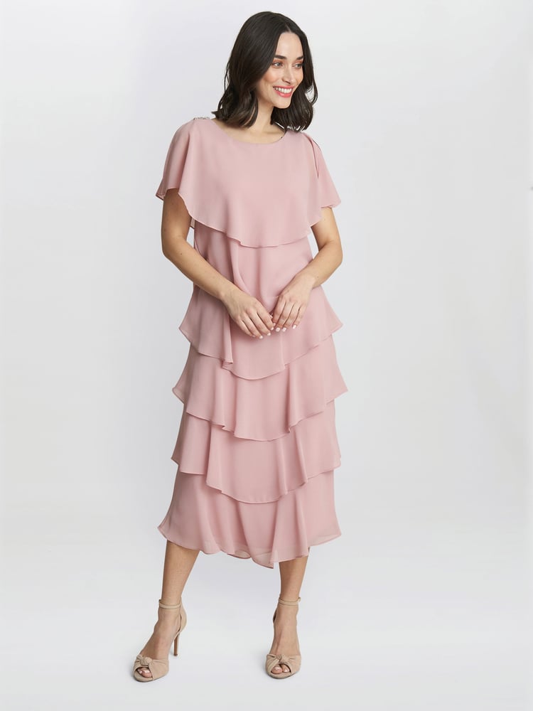 Tessa Midi Tiered Dress With Shoulder Trim - Image 1 of 5 Tessa Midi Tiered Dress With Shoulder Trim - Image 1 of 5