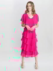 Gina Bacconi Rebecca Midi Tiered Dress With Shoulder Trim - Image 4 of 6