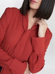 Gina Bacconi Red Shelby Pussy Bow Blouse - Image 4 of 4