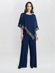 Gina Bacconi Eve Asymmetrical Cape Jumpsuit With Foil Trim - Image 1 of 5