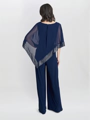 Gina Bacconi Eve Asymmetrical Cape Jumpsuit With Foil Trim - Image 2 of 5