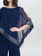 Gina Bacconi Eve Asymmetrical Cape Jumpsuit With Foil Trim - Image 4 of 5
