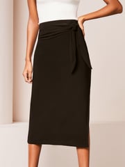 Lipsy Black Petite Wrap Midi Skirt - Image 1 of 4