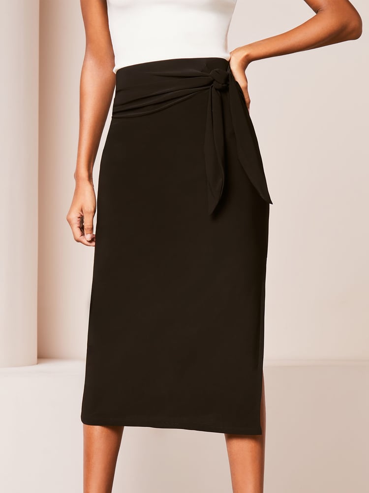 Lipsy Black Petite Wrap Midi Skirt - Image 1 of 4