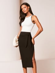 Lipsy Black Petite Wrap Midi Skirt - Image 3 of 4